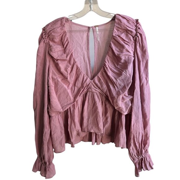 FREE PEOPLE REVOLVE Daia Top Mountain Peplum Long Sleeve Blouse US L - Picture 3 of 8